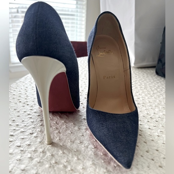 CHRISTIAN LOUBOUTIN Denim Jazz Calf So Kate 120 Pumps 5.5 Blue White - Picture 3 of 3